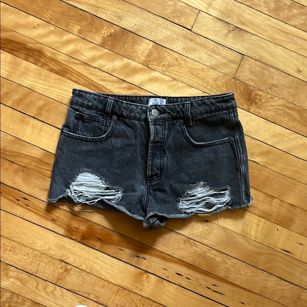 RVCA Black Jean Shorts Distressed High-Waisted